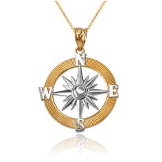 Gold Compass Pendant Necklace Metal Purity: 10k and 14k Metal Color: Yellow Gold, White Gold, Rose Gold, Two-tone Yellow, Two-tone Rose gold. Available as pendant or necklace. Available in 16", 18", 20", 22" chain length Pendant weight: 2.0 grams (10k) | 2.3 grams (14k). Pendant height (w/ bail): 1.2 inches. Pendant width: 0.9 inches Bail opening: 3.0 mm. Finish: High Polished Medal Design, Compass Pendant Necklace, Marathon Medal, Compass Jewelry, Rose Gold Pendant Necklace, Compass Pendant, Black Bead Necklace, Silver Jewellery Sets, Gold Necklace Women