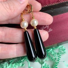 "BLACK Agate Long Teardrops, Regency Reproduction, 16k gold plated brass, reproduction historic, black agate Gothic historic earrings These natural and stunning real natural stone BLACK AGATE Teardrop earrings were inspired by extant examples of the era, and work beautifully for multiple historic eras, Georgian, Regency and Victorian! Also great for 1920's-1930's. This listing is for a pair of reproduction historic real Black Agate Teardrop stones in a lovely black paired with glass pearls, on p Antique Black Earrings For Formal Occasions, Black Pearl Drop Earrings For Formal Events, Black Pearl Drop Earrings For Formal Occasions, Antique Black Drop Earrings, Antique Black Dangle Jewelry, Black Antique Drop Earrings, Classic Black Pearl Drop Jewelry, Classic Onyx Earrings For Evening, Classic Black Clip-on Earrings For Gift