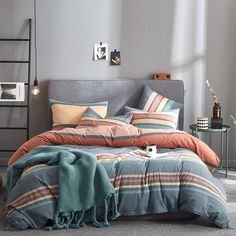 PRICES MAY VARY. King Size is a 3-Piece Set, includes One Comforter(88"x100") and Two Shams(20"x36"). If you want a comforter that drapes to the floor, you may choose a larger size. HIGH QUALITY MATERIAL-- Made of 100% luxurious double brushed washed cotton outer fabric, WHOLE-PIECE microfiber filling. The slightly nature wrinkled fabric is more comfortable, breathable and skin-friendly than other materials. Snuggling with this cozy washed cotton comforter set, let you indulge in a blissful slee Cotton Comforter Set, Grey Duvet, Gray Duvet Cover, Bed Comforter Sets, Luxury Duvet Covers, Twin Comforter, King Comforter Sets, Cotton Comforters, Print Comforter