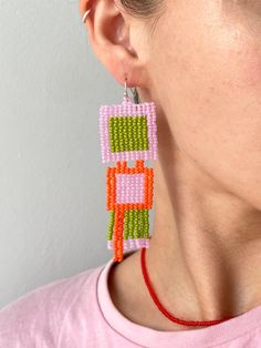 Cutie Square Bead Earrings Seed Bead Earrings Geometry Beaded Earrings Statement Earrings Modern Art Beaded Earrings Abstract Earrings Gift - Etsy Ukraine Rectangular Jewelry With Dangling Beads For Gifts, Handmade Square Pink Jewelry, Handmade Pink Square Jewelry, Gift Jewelry With Dangling Rectangular Beads, Colorful Rectangular Beaded Earrings As Gift, Rectangular Colorful Beaded Earrings As Gift, Multicolor Rectangular Beaded Earrings As Gift, Art Perle, Abstract Earrings