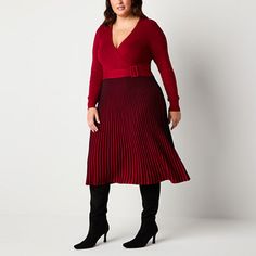 Features: BeltedClosure Type: Pullover HeadNeckline: V NeckSleeve Length: Long SleeveSleeve Style: Fitted SleeveApparel Length: 45 InchesDress Length: Midi LengthFiber Content: 87% Rayon, 13% PolyesterFabric Description: KnitCare: Dry Flat, Machine WashCountry of Origin: Imported Plus Size Christmas Outfit, Thrift Inspiration, Midi Sweater Dress, Sweater Dresses, Sweater Dress Midi, Belted Dress, Women Long Sleeve, Sweater Dress, Bee