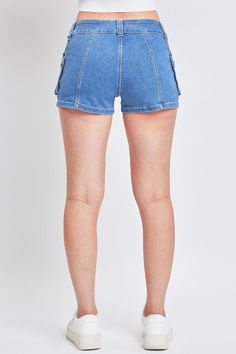 A style you already love, but now in denim! Our Women’s Low Rise Denim Cargo Short is your new summer favorite. These low-waisted jean shorts are made with a hint of stretch because comfort is queen. They feature a zip fly with a double snap button closure and snap button cargo pockets that accentuate your hips. We omitted back pockets and added a vertical seam to create a full, flattering look for your bum. Style with your favorite tank and tennies for a cute outfit perfect for a day of adventu Denim Cargo Shorts, Low Waisted Jeans, Ymi Jeans, Denim Cargo, Cargo Short, Summer Favorites, L And Light, Low Waisted, Light Blue Color