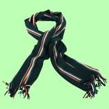 A beautiful varying size stripe colour combination with a racing green base and highlighting white, orange and blue stripes. Brown Scarf, Scarf Collection, Stripe Scarf, Brown Accessories, Brown Scarves, Formal Accessories, Flower Scarf, Luxury Scarves