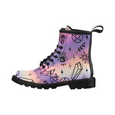 🧙‍♀️ These witch boots are a must-have for any fashion-forward individual. Whether you're going for a witchy, gothic, or magickal vibe, these boots are the perfect addition to your streetwear look. 🪄 With their stylish lace-up design, they can be paired with any outfit for a polished and put-together appearance. Get ready to turn heads and make a statement with these boots on your feet! 🔮 Spread your dark aesthetic everywhere you hex, in these mystical kicks that are sure to produce magical effects with every step. 👞 Go on, complete your mystical lewk! 🧙‍♀️ • Made of synthetic leather vamp and tongue.• Black raw rubber outsole.• Thick lace and metal eyelets• Faux suede lining and foamed insole, wearing soft and comfortable.• Features rear pull-loop, easy to put on and off.• Hand wash Witchy Boots, Boots Moon, Halloween Boots, Witch Boots, Gothic Boots, Martin Boots, Synthetic Leather, Dark Aesthetic, Faux Suede