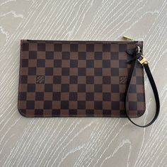 Authentic Lv Pouch From Neverfull! Damier Ebene, Cherry Red Interior - New Never Used Excellent Condition!!! Size - 6” X 9.5” Luxury Brown Clutch With Zipper Pouch, Lv Pouch, Neverfull Damier Ebene, Red Interior, Red Interiors, Damier Ebene, Louis Vuitton Bags, Cherry Red, Louis Vuitton Bag