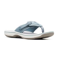 This Cloudsteppers flip flop features a lightweight eva midsole and an airy eva footbed that cushions the foot without adding weight. A hook and loop closure provides the secure fit needed for all-day walking. Perfect for carry-on luggage and beach bags.Features: ComfortClosure Type: Hook & Loop TapeFootwear Technology: Clarks - CloudsteppersShoe Heel Height: 1 InchUpper/Outer Base Material: 100% SyntheticShoe Lining Material: FabricSole Material Content: 100% Thermoplastic-RubberToe Type: Open Clarks Women's, Rubber Shoes, Flip Flop Shoes, Open Toe Shoes, Beach Bags, Blue Sandals, Party Shoes, Hook And Loop, Flip Flop