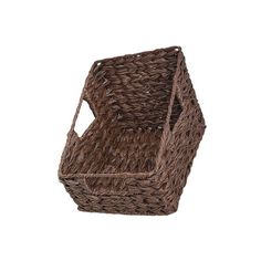 a brown wicker basket on a white background