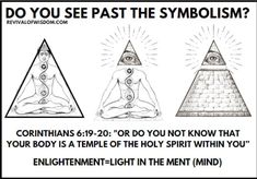 three pyramids with the words do you see past the symbolism? and an image of