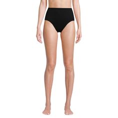 What makes these bikini bottoms special? They are designed to flatter every type of body thanks to the high waist style and high cut design which elongates the legs. The UPF 50 fabric is durable and chlorine-resistant plus, it offers our lightest level of control, smoothing every curve. The clean, no-seam finish makes these bikini bottoms extra versatile so you can pair them with your favorite top for the perfect beach look. Shapewear Swimwear With High-cut Leg And Wide Waistband, Shapewear Swimwear With Wide Waistband And High-cut Leg, High Waist Smoothing Swimwear, High Waist Seamless Swimwear Shapewear, Shaping High Waist Beach Bottoms, Seamless High Waist Shapewear Swimwear, Shaping High Waist Bottoms For Beach, Black Shaping High-cut Leg Swimwear, High Waist Shaping Bottoms For Beach