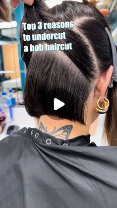 Ray Hornback Bob Haircutting Education on Instagram: "Top 3 reasons to undercut a bob haircut  1. Reduce bulk and create space for hair to move on thick hair clients.  2. Creates longevity for the grow out. The haircut will look better for a longer period of time. Easier styling for the client.  3. Supports the shape of the haircut. This undercut requires least commitment as opposed to shaving the hair and supports the shape of the cut overall.  Will you try this? 👇🏼Let me know! 👇🏼  I used my @arcscissors PARAGON II to create this entire haircut. If you need a pair use Code RAY15 for a 15% discount #arcscissors #arcpartner #madeinjapan" Bob Haircut Shaved Undercut, Soft Undercut Bob, Lob Shorter In Back, Bob With An Undercut, Lob With Undercut Long Bobs, Above The Ear Bob Haircut, Choppy Bob Undercut, Undercut A Line Bob, Shoulder Length Wedge Haircut