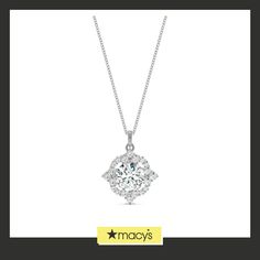 in stock 14k White Gold Necklace With Halo Setting, Luxury Diamond White Halo Necklace, Classic Diamond White Halo Necklace, White Diamond Pendant Necklace With Halo Setting, White Halo Pendant Diamond Necklace, Charles And Colvard Moissanite, Halo Pendant, Round Moissanite, Moissanite Diamonds