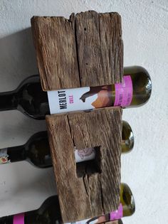 a wine rack made out of wooden planks