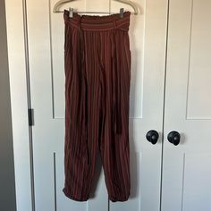 High-Waisted, Striped Paper Bag Jogger Pants. Red, Pink, And Black. Drawstring Waist With Elastic. Pockets! Nwot. Casual High Waist Burgundy Pants, High Waist Burgundy Pants For Spring, Spring High-waisted Burgundy Pants, Burgundy High-waisted Pants For Spring, Spring Burgundy High-waisted Pants, High-waisted Burgundy Bottoms With Pockets, Burgundy High-waisted Pants With Pockets, Burgundy Long Pants For Spring, Spring Burgundy Long Pants