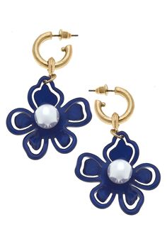 Julia Resin Flower Drop Earrings - Canvas Style Affordable Blue Round Flower Earrings, Cheap Blue Round Flower Earrings, Feminine Earrings, Flower Drop Earrings, Beautiful Flower Designs, A Beautiful Flower, Resin Flowers, Gold Cross, Spring Wardrobe