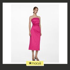 in stock Chic Pink Strapless Midi Dress, Pink Ruched Strapless Sleeveless Dress, Pink Strapless Sleeveless Cocktail Dress, Pink Strapless Pre-draped Dress, Pink Stretch One-shoulder Maxi Dress, Pink Dress, Strapless Dress, Mango, Shoe Accessories