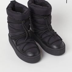 New No Box Never Worn Or Used Size 10 Padded Black Ankle Boot Quilted Nylon With Faux Leather Laces Over Foot Big Laces Shoes, Casual Winter Boots By H&m, H&m Casual Winter Boots, Casual H&m Winter Boots, Trendy H&m Winter Boots, Padded Boots, Gfx Resources, Beige Ankle Boots, H&m Boots