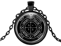 Choose from the 44 King Solomons Seals Seals. The Talisman is 1" round, in solid black, with a black stainless steel 24" inch necklace chain.A Gift box is included! Each piece of jewelry is made of alloy metal, enamel-coated solid black, featuring the artwork sigil under a glass dome and Handmade by designer Angeline. Optional free custom sizing for all chain necklaces by request at checkout! Optional custom gift notes available by request at checkout! Symbolic Black Round Jewelry, Symbolic Black Necklace With Adjustable Chain, Symbolic Black Jewelry For Gifts, Symbolic Black Jewelry For Gift, Black Spiritual Nickel-free Necklace, Nickel-free Black Spiritual Necklace, Nickel-free Black Spiritual Necklaces, Black Nickel-free Spiritual Necklace, Black Nickel-free Spiritual Necklaces