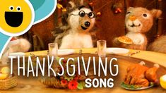 an animated thanksgiving song with three stuffed animals eating turkeys and talking to each other