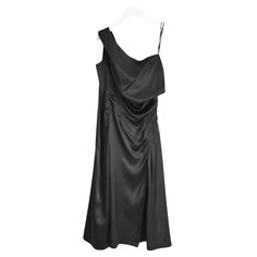 Stunningly slinky Versace black silk double slip dress. Bought for £1475 and unworn. Made from glossy black silk with silk chiffon inner slip, it has asymmetric draped neckline, darted detailing and fared hem. Size IT40/UK8. Measures approx - bust 32", waist 30”, hips 36” and length 43”. Pre-draped Satin Slip Dress For Evening, Evening Asymmetrical Dress With Ruched Bodice, Silk Draped Slip Dress, Pre-draped Silk Slip Dress, Ruched Asymmetrical Evening Dress, Ruched Pre-draped Asymmetrical Dress For Night Out, Ruched Satin Evening Dress, Elegant Draped Silk Slip Dress, Pre-draped Asymmetrical Dress For Evening With Bias Cut