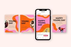 the young day app is displayed on an iphone, and it's next to another phone