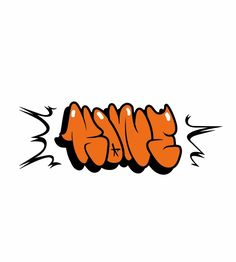 an orange graffiti font on a white background