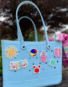 Blue Summer Bags For The Pool, Blue Summer Pool Bags, Beach Tote Bag In Plastic, Playful Multicolor Beach Bag For Vacation, Blue Plastic Bag For Summer, Blue Plastic Summer Bag, Blue Plastic Summer Bags, Blue Plastic Bags For Summer, Summer Pool Bags For Vacation