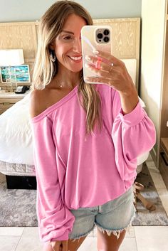 Pink Asymmetrical Cold Shoulder Long Sleeve Top Spring Tops With Asymmetrical Neckline In Solid Color, Casual Top With Asymmetrical Neckline For Spring, Casual Tops With Asymmetrical Neckline For Spring, Casual Pink Asymmetrical Top, Trendy Asymmetrical Fall Tops, Trendy Asymmetrical Tops For Fall, Casual Asymmetrical Top For Fall, Casual Asymmetrical Solid Color Blouse, Casual One-shoulder Winter Top