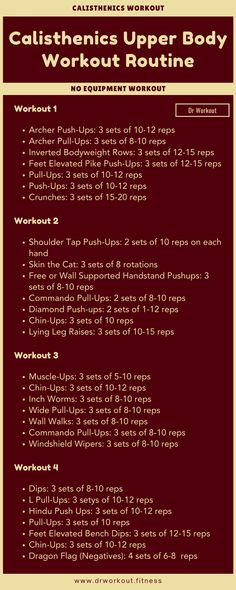 the calisthetics upper body workout routine is shown in red and beige colors