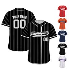 Pinstripe Custom Baseball Jersey is a stylish and functional piece that ensuring a comfortable fit for groups, individuals, couples, teams, or anyone who loves Baseball fashionable and sporty vibe. From casual outings to intense gameplay, this baseball jersey always guarantees both style and performance. If you have any other design ideas, or any changes to the jersey details, simply share an image and we will create a visual representation for you to confirm. ⚾FEATURES - Personalized with your Striped Sport Jersey With Letter Print For Sports Events, Striped Sports Jersey With Letter Print, Striped Sporty Jersey With Letter Print For Sports Events, Striped Jersey With Letter Print For Sports Events, Black Varsity Jersey With Moisture-wicking, Casual Striped Jersey For Sports Events, Black Moisture-wicking Varsity Jersey, Team-colored Baseball Jersey With Contrast Stripes, Team-colored Baseball Jersey With Contrast Stripes For Sports Events