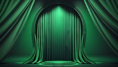 an image of a stage with green curtains