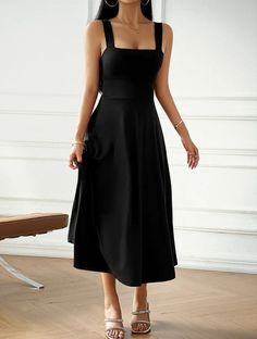 Step out in elegance with the Elegant Sleeveless A-Line Midi Dress. Designed for a flattering fit, this dress features a classic square neckline and a flowy A-line silhouette. The high-stretch polyester fabric ensures comfort and ease, making it ideal for both casual outings and special events. Whether you're heading to a garden party or a dinner date, this dress will make you feel effortlessly stylish. Features: Classic square neckline Flattering A-line silhouette Comfortable high-stretch fabri Business School, Simple Elegance, Basic Style, Square Neckline, Unique Print, Creative Business, Square Neck, Sport Outfits, Hot Pink