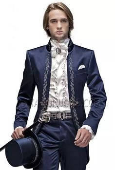 Groom Tailcoat, Royal Blue Suit Wedding, Blue Wedding Suit Groom, Blue Wedding Suits, Theater Outfit, Grey Waistcoat, Summer Suits Men, Prom Blazers, العصور الوسطى