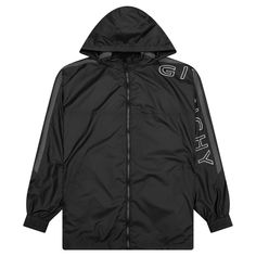 The Givenchy Jogger Jacket elevates the everyday outerwear apparel item. Composed of polyester, the jacket features a stand-up collar and folding hood. A zip closure is placed, while embroidered branding can be found at the front and left sleeve. Two welt pockets are at the sides, while the elastic detailing at the hem and cuffs finish the design. 100% polyester Stand-up collar Folding hood Metal zipper closure Embroidered branding Welt side pockets Elastic hem/cuffs Style No: BM011R14DG-001 Black Long Sleeve Outerwear With Reflective Logo, Black Winter Outerwear With Reflective Logo, Winter Black Outerwear With Reflective Logo, Casual Hooded Outerwear With Reflective Logo, Hooded Outerwear With Reflective Logo For Outdoor, Hooded Windbreaker With Reflective Details For Fall, Winter Streetwear Outerwear With Reflective Logo, Winter Windbreaker With Reflective Logo, Functional Black Outerwear With Reflective Logo