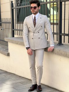 Argeli Red Slim Fit Suit Free Shipping - BOJONI – brabion Beige Double Breasted Suit, Beige Suit, Pants Gift, Beige Suits, Shirt Tie, Summer 22, Slim Fit Suit, Suit Fabric, Outfits Men