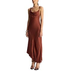 About The Brand: Bold, Modern, And Wearable Style. Pixie Dress In Burnt Umber Approximately 43in From Shoulder To Hem Design Details: Cowl Neck, Asymmetrical Center Back Zipper With Hook-And-Eye Closure 100% Polyester Dry Clean Only Imported Draped Silk Dress, Rust Color Dress, Brown Midi Dress, Turtleneck Midi Dress, Pixie Dress, Burgundy Midi Dress, Burnt Umber, Linen Midi Dress, Hem Design