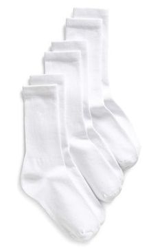 Stock up on these essential ribbed socks cut at a versatile crew length with a hint of stretch for everyday comfort. Pack of three pairs Cotton/nylon/spandex Machine wash, tumble dry Imported White Short Socks, Adidas Crew Socks, Sambas Adidas, Adidas Clothing, Sporty Chic Outfits, Fall Fashion Colors, Loafers With Socks, Loafers Trend, Ribbed Socks