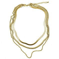 This Adornia 14k gold plated layered chain necklace makes for a bold fashion choice. This Adornia 14k gold plated layered chain necklace makes for a bold fashion choice. Nickel free Metal: stainless steel Chain length: 18 in. + 2-in. extender Packaging: pouch Plating: 14k gold Finish: polished Chain type: cable, curb, snake Size: 17". Color: Yellow. Gender: female. Age Group: adult. Gold Snake Chain Charm Necklace With Adjustable Chain, Gold Snake Chain Charm Necklace Tarnish Resistant, Gold Chain Necklace For Layering, Tarnish Resistant, Trendy Gold Tarnish-resistant Chain Necklace, Gold Snake Chain Layered Necklace Gift, Gold Double Chain Snake Necklace For Layering, Gold Plated Snake Chain Necklace For Layering, Gold Snake Chain Jewelry For Layering, Double Snake Chain Necklace For Layering