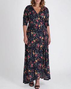 Our Meadow Maxi Dress was designed with wanderlust in mind. This carefree floral print maxi wrap dress features a ruched yoke and sleeves for a vintage flair. A slight hi lo hemline adds movement and shows off just a hint of skin for summer. This is the ideal plus size maxi dress for your next getaway or destination wedding. This floral maxi dress is made exclusively in women's plus sizes. Plus Size Navy, Floral Wrap Maxi Dress, Plus Size Maxi Dress, Dress With Sleeves, Wrap Maxi Dress, Plus Size Maxi, Dress Out, Hollywood Fashion, Floral Print Maxi