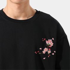 Sakura Embroidered Sweatshirt – Kidoriman Black Long Sleeve Embroidered T-shirt, Casual Long Sleeve T-shirt With Floral Embroidery, Casual Cotton Sweatshirt With Floral Embroidery, Long Sleeve T-shirt With Multicolor Embroidery, Casual Long Sleeve Embroidered T-shirt, Casual Long Sleeve Top With Contrast Embroidery, Casual Embroidered Long Sleeve T-shirt, Spring Floral Embroidery Long Sleeve Sweatshirt, Embroidered Long Sleeve Sweatshirt For Spring