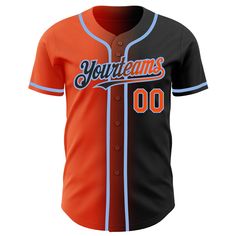 Custom Black Orange-Light Blue Authentic Gradient Fashion Baseball Jersey Custom Varsity Baseball Jersey, Customizable Baseball Jersey With Baseball Collar, Customizable Black Baseball Jersey For Game Day, Team Spirit Baseball Jersey With Team Name For Customization, Varsity Baseball Jersey For Team Events With Sublimation Print, Varsity Baseball Jersey With Sublimation Print For Team Events, Customizable Blue Baseball Jersey For Baseball Season, Customizable Blue Baseball Jersey With Baseball Collar, Baseball Jersey With Team Name For Team Events