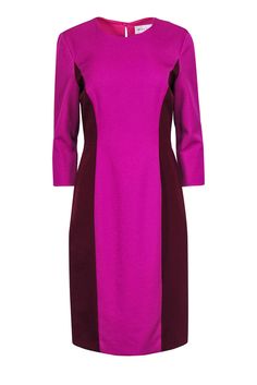 Current Boutique-Milly - Hot Pink & Maroon Colorblock Sheath Dress Sz 10 Elegant Color Block Party Dress, Elegant Color Block Evening Dress, Elegant Evening Color Block Dress, Chic Pink Color Block Dress, Elegant Fitted Dresses With Contrast Color, Fitted Color Block Work Dresses, Multicolor Color Block Dresses For Workwear, Fitted Color Block Evening Dress, Fitted Color Block Dress For Evening