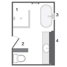 the floor plan for a bathroom with toilet, sink and shower stall is shown in black and white