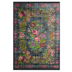 a rug with flowers and leaves on it