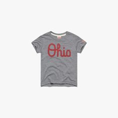 Youth Script Ohio | Retro Ohio State University Kids T-Shirt – HOMAGE Vintage College T-shirt With Lettering, Retro College T-shirt With Text Print, Casual Fan Merchandise T-shirt With Lettering, Vintage Slogan T-shirt For Fans, Vintage Slogan T-shirt For Fan Merchandise, Retro Short Sleeve T-shirt With Lettering, Vintage Short Sleeve T-shirt With Lettering, Retro Crew Neck T-shirt With Lettering, Vintage T-shirt With Lettering For College