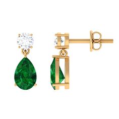 Pear Cut Lab Created Emerald and Moissanite Simple Teardrop Earrings Lab Created Emerald - ( AAAA ) - Quality - Rosec Jewels Lab Created Emerald, Pear Cut, Teardrop Earrings, Gemstone Earrings, Prong Setting, Anniversary Gift, Round Cut, Anniversary Gifts, Pear