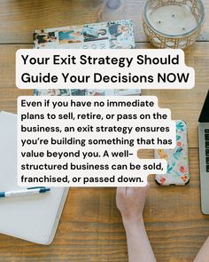 If you’re thinking, “I’m not planning to sell or retire anytime soon, so why worry about an exit strategy?”—listen up.

An exit strategy isn’t just about selling—it’s about building a business that works for you, not the other way around.

When your business is set up to thrive without you:
💡 It can be sold for a profit when the time comes.
💡 It can be franchised or expanded to new locations.
💡 It can be passed down as a legacy to future generations.

Every decision you make today—how you str...