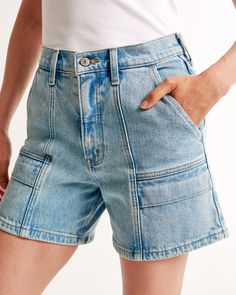 Women's High Rise Dad Short | Women's Bottoms | Abercrombie.com Dad Shorts, Women's Bottoms, Baby Trend, Summer Staples, Stretch Denim, Women's Shorts, Womens Bottoms, High Rise, Relaxed Fit