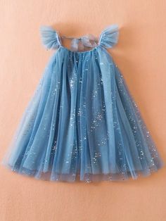 Dusty Blue Cute Collar Sleeveless Mesh Colorblock,Plain,All Over Print A Line Embellished Non-Stretch Spring/Summer Young Girls Clothing Sequin Mesh Dress, Blue Tulle Dress, Birthday Princess Dress, Elf Dress, Girls Blue Dress, Marine Uniform, Childrens Dress, Fairy Dress