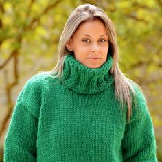 ************************ MADE to ORDER *******************************  Thick Hand Knitted Wool Sweater Turtleneck Soft Dark GREEN Sweater *** CREATED & DESIGNED by EXTRAVAGANTZA ***    DESCRIPTION:  EXTRAVAGANTZA’s online clothing boutique is offering you an exceptional quality hand knitted wool Dark Green Sweater, Turtleneck Jumper, Handmade Knitwear, Pullover Mode, Handmade Sweater, Turtle Neck Jumper, Green Soft, Green Hand, Thick Sweaters