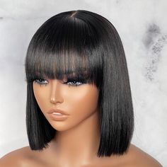 PRICES MAY VARY. 【Realistic Scalp】 Minimalist undetectable lace on top, more lightweight and comfortable than other wig caps! 【Yaki Straight Texture】 100% yaki straight human hair wigs with bangs, which match the rhythm of natural hair, looking more full and native! 【Convenient Bob Wigs 】 A human hair short black wig with bangs is relatively easy to upkeep and only needs a few minor touch-ups daily, easier and quicker. 【Circumference】 Average 22.5 inches' cap size, with combs inside and straps, Wigs Short, Curly Bob Wigs, Bob Lace Front Wigs, Remy Human Hair Wigs, Bob With Bangs, Full Wig, Straight Bob, 100 Human Hair Wigs, 짧은 머리